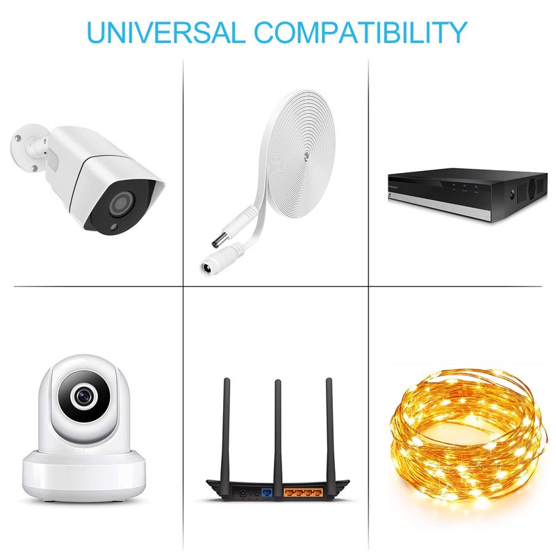 Uogw حزمة Uogw 2 كابل تمديد طاقة DC بطول 10 قدم/3 متر 2.1 مم × 5.5 مم متوافق مع كابل محول 12 فولت DC لكاميرا CCTV IP، LED، سيارة، أبيض - Image 2
